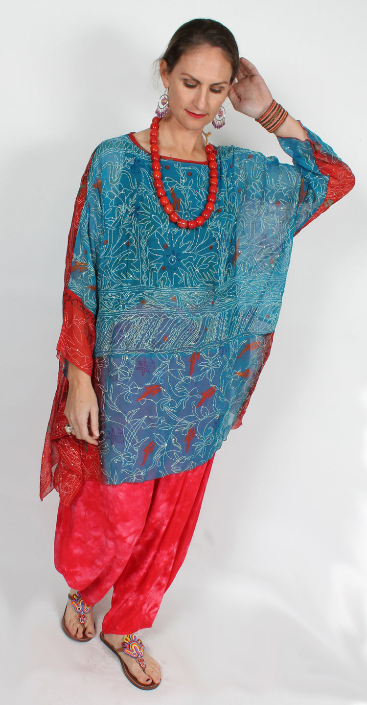 Sunheart Vintage Silk Bohemian Tunic Top Embroidered Sml-3x