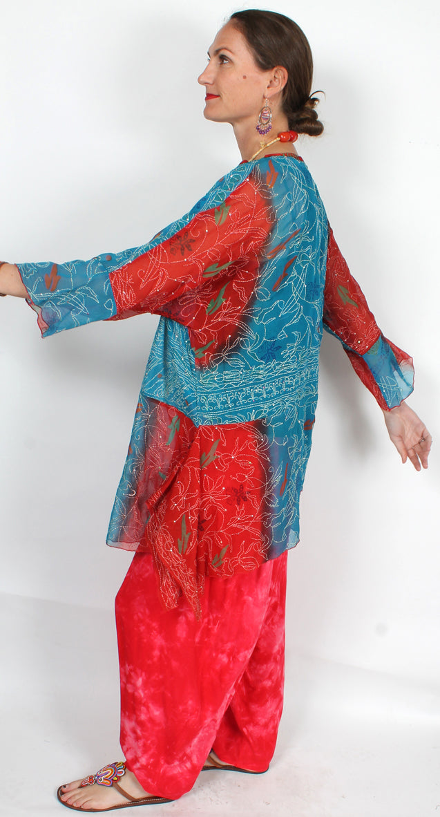 Sunheart Vintage Silk Bohemian Tunic Top Embroidered Sml-3x