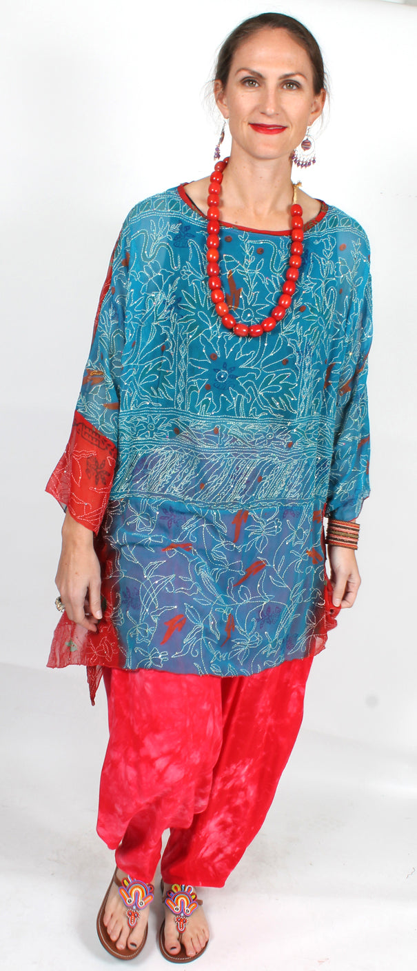 Sunheart Vintage Silk Bohemian Tunic Top Embroidered Sml-3x