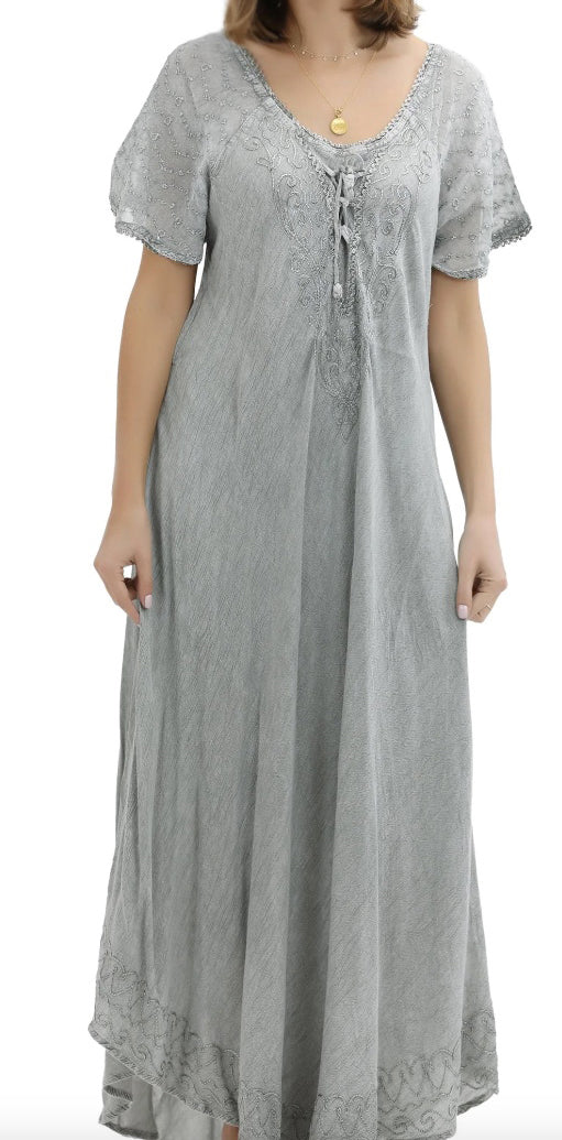 Sunheart Lace Embroidered short-sleeve Summer Dress Boho Hippie Chic Resort Wear Sml-4x+