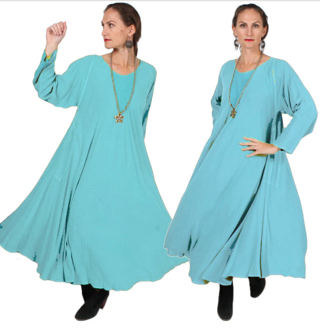 Teal  Dairi Fashions Juno Dress Moroccan Cotton Bias Cut Sml-6X