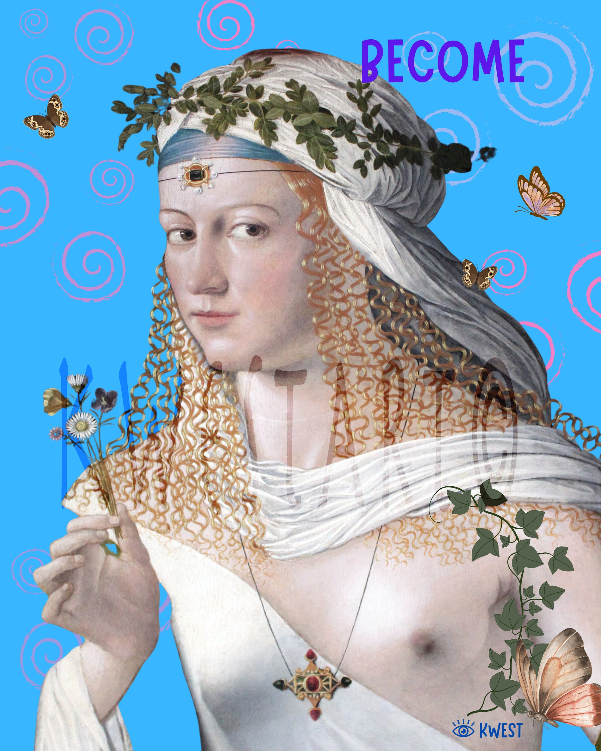 BECOME Archival Print Original Folk Art Women's Wisdom Portrait Positive Healing Words Art Gift