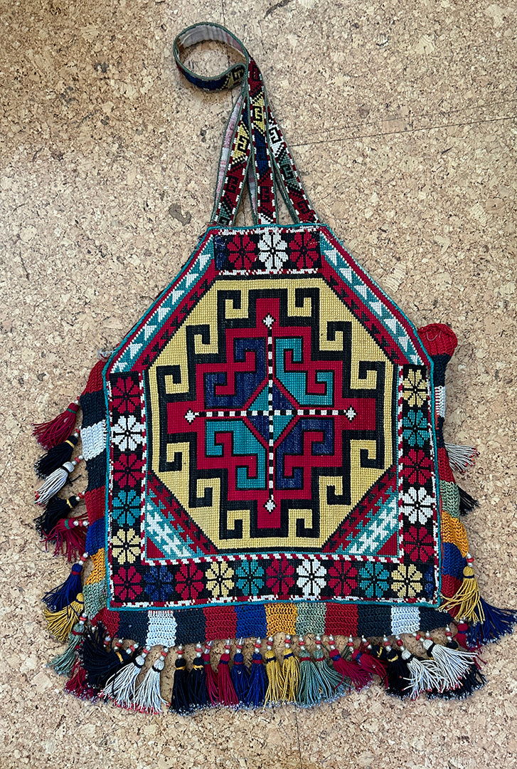 26" X 14" Needlepoint Beaded Vintage Boho Needlepoint Statement Bag