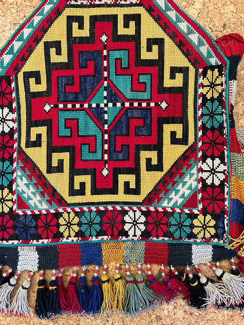 26" X 14" Needlepoint Beaded Vintage Boho Needlepoint Statement Bag