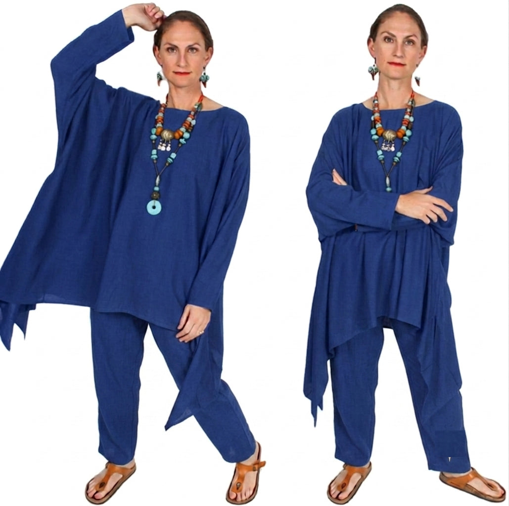 Sunheart Chaparral Plus Cobalt Blue Tunic Top -Pants Plus Resort Wear Plus Sml-2x