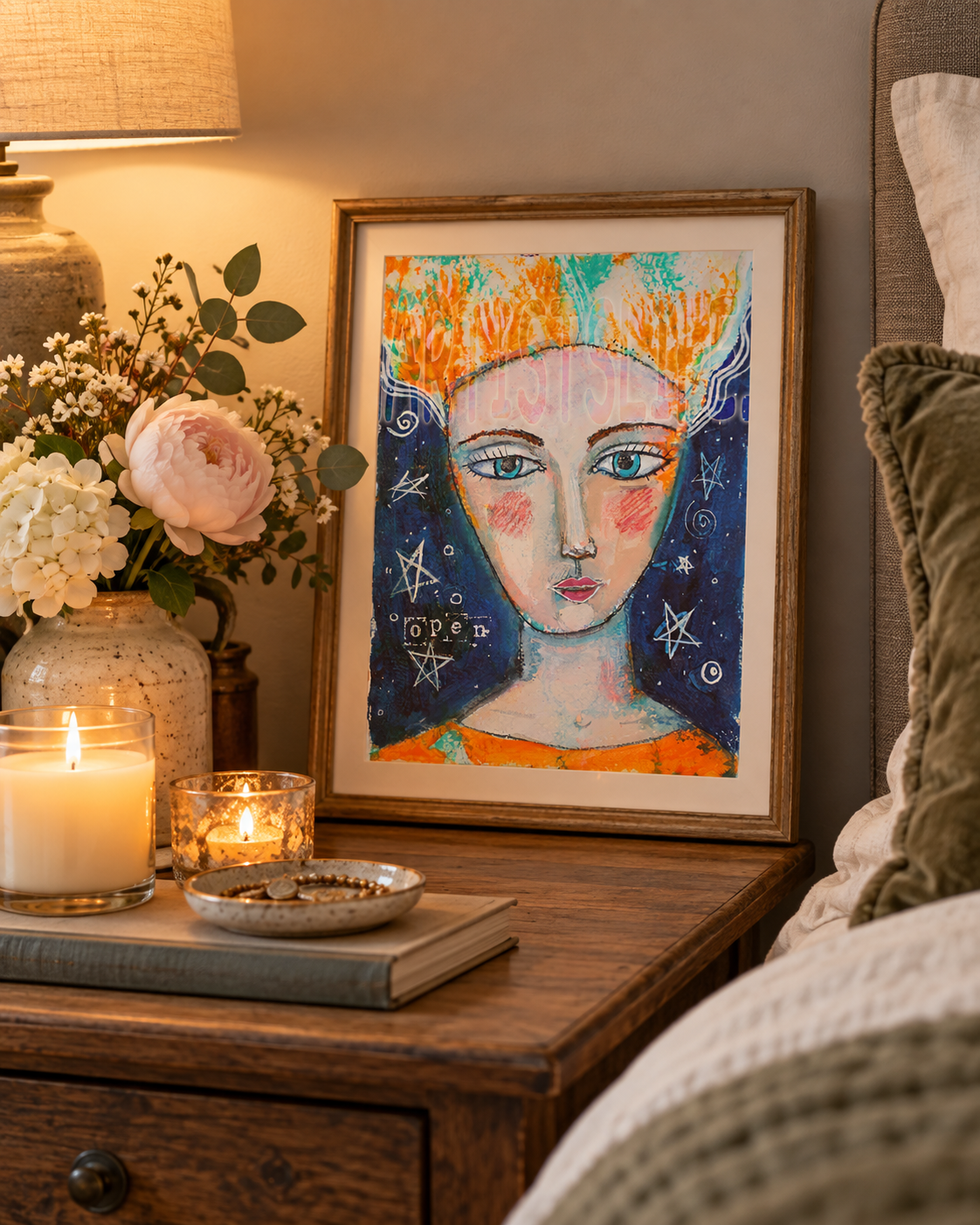 Original Folk Art Women's Wisdom Portrait Positive Healing Words Art Gift