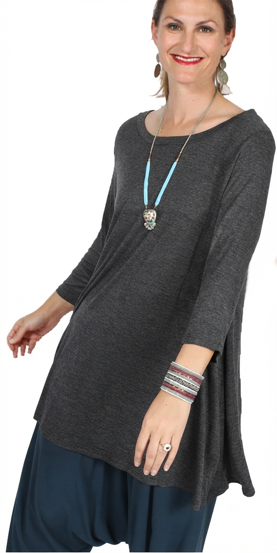 Sunheart Dusk Gray Zen Plus Tunic Top Boho Hippie Chic Resort Wear Sml-4X