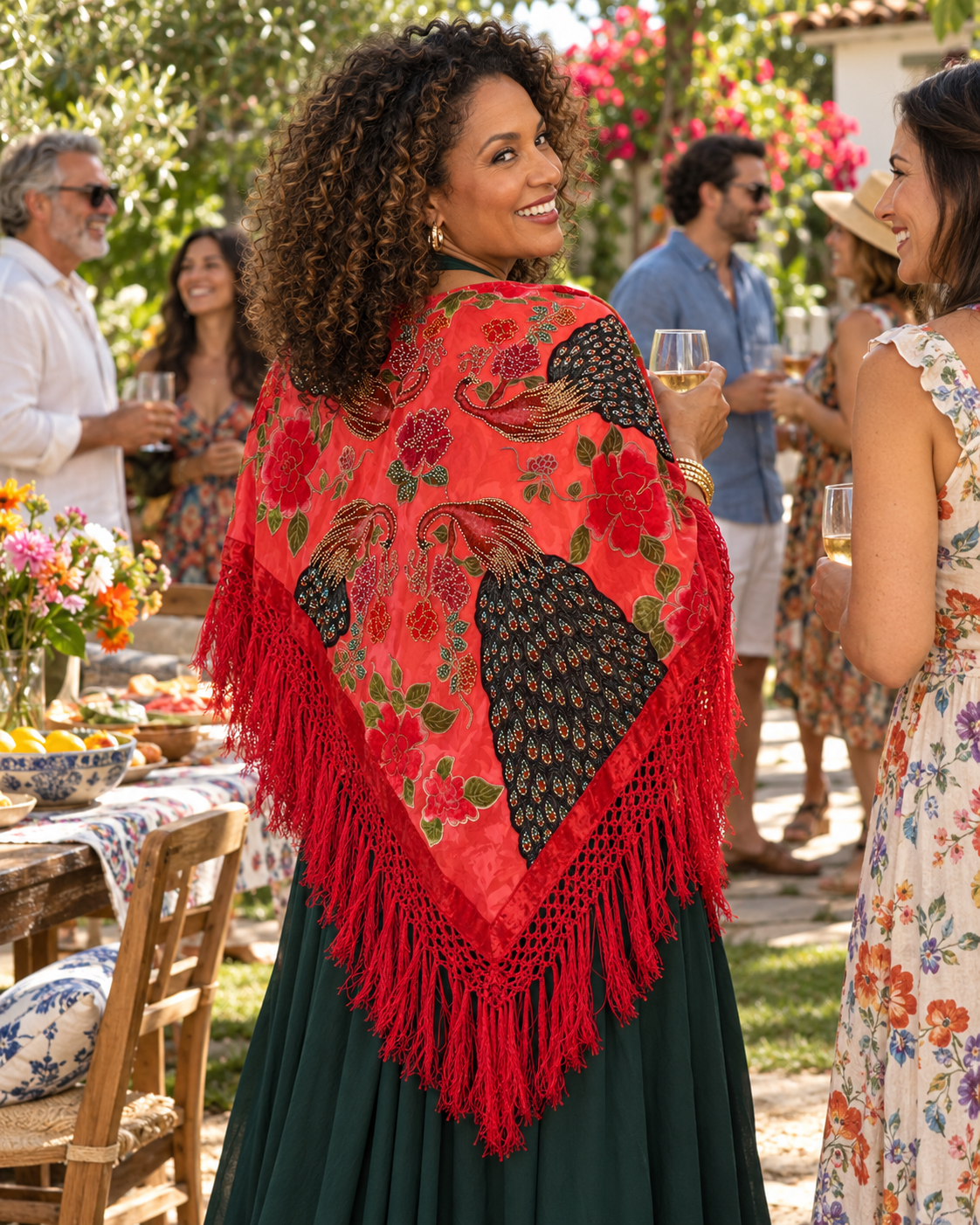Only 2 Left! Red Large Silk Velvet Peacock Scarf Square 50" x 50"  Gift Altar Home Lifestyle