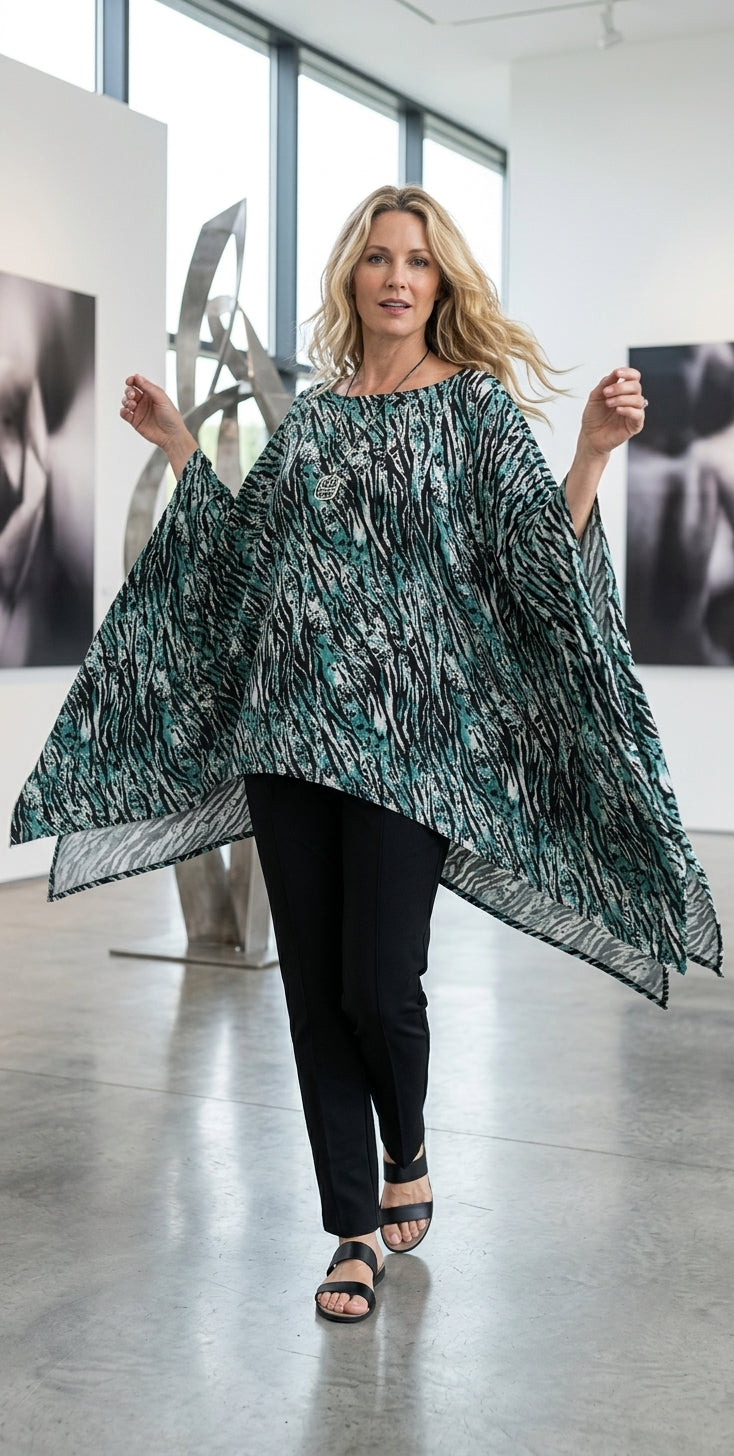 Sunheart Neo Abstract Caftan Lagenlook Poncho Tunic Top