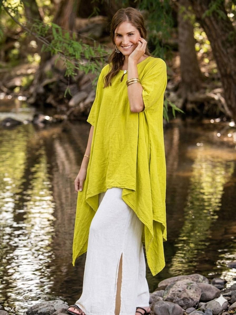 Oh My Gauze Button Citron Tunic Boho Hippie Chic Lagenlook Resort Wear Sml-5X Last One!