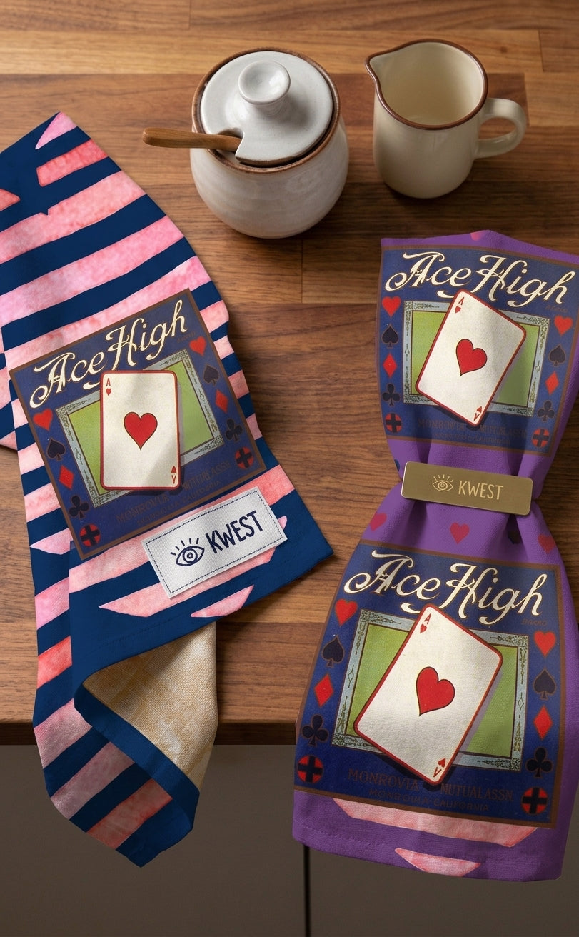 Aces High Tea Towels Crate Label Cotton Twill Kitchen Towel | Decorative Vintage Heart Art Print Dish Towel Kitchen Decor