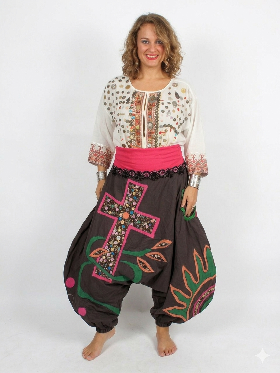 Sunheart Boho Cross Blooms Pants Hippie Chic Resort Wear Sml-4X