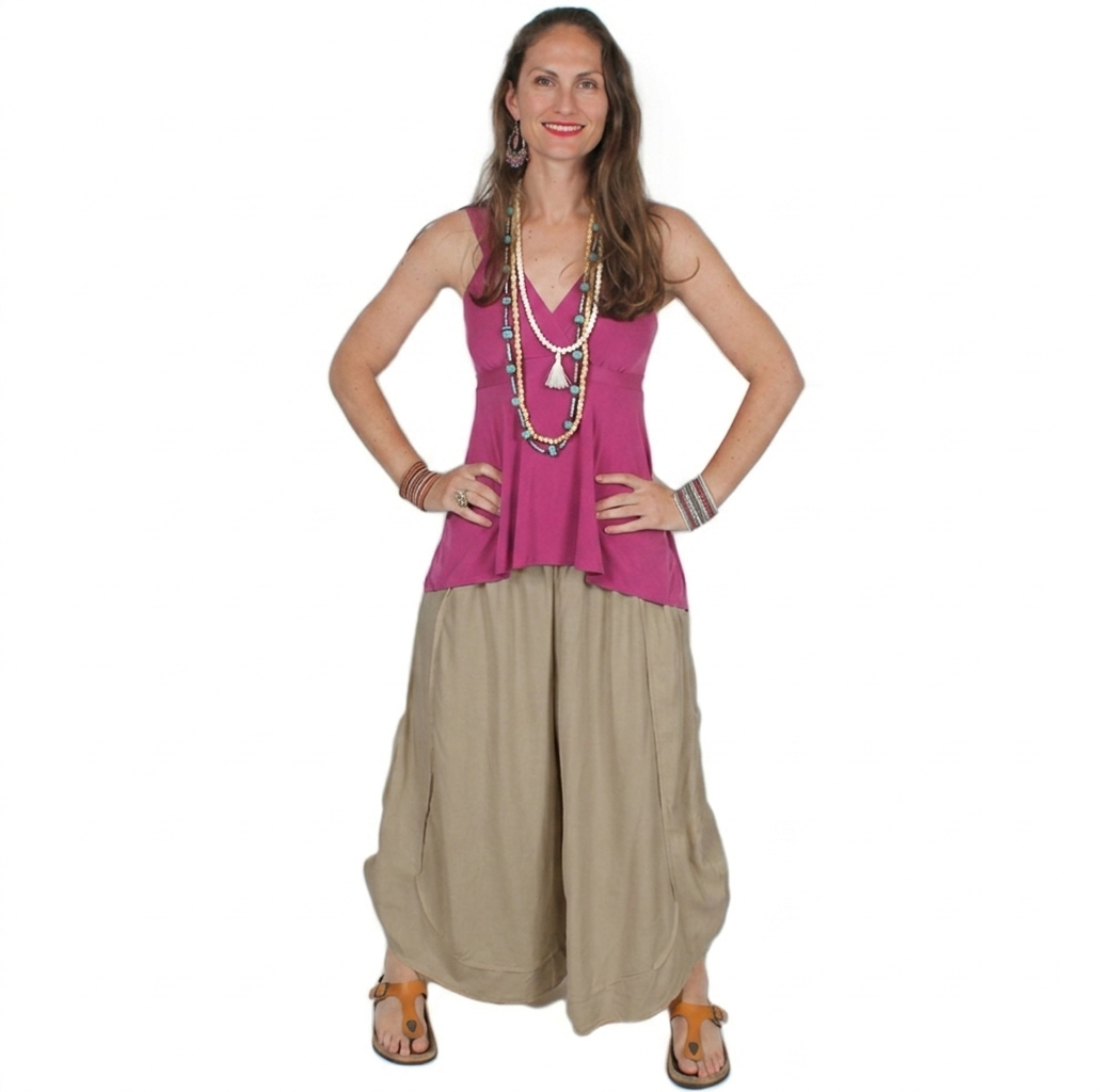 Sunheart KHAKI Batik Uber  Wide Leg Uber Pants Boho Classic Resort Sml-3X