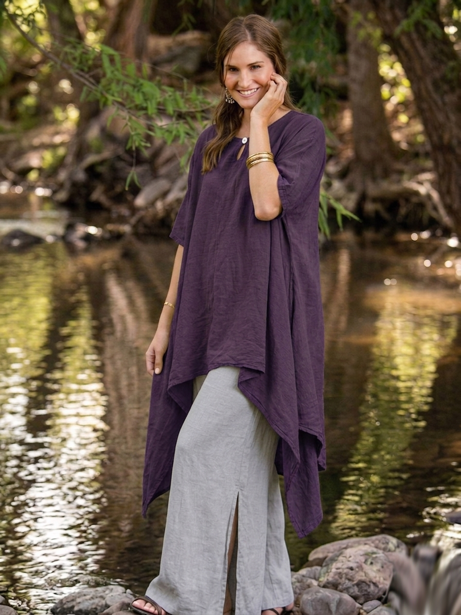Oh My Gauze Button PLUM Tunic Boho Hippie Chic Lagenlook Resort Wear Sml-5X Last One!