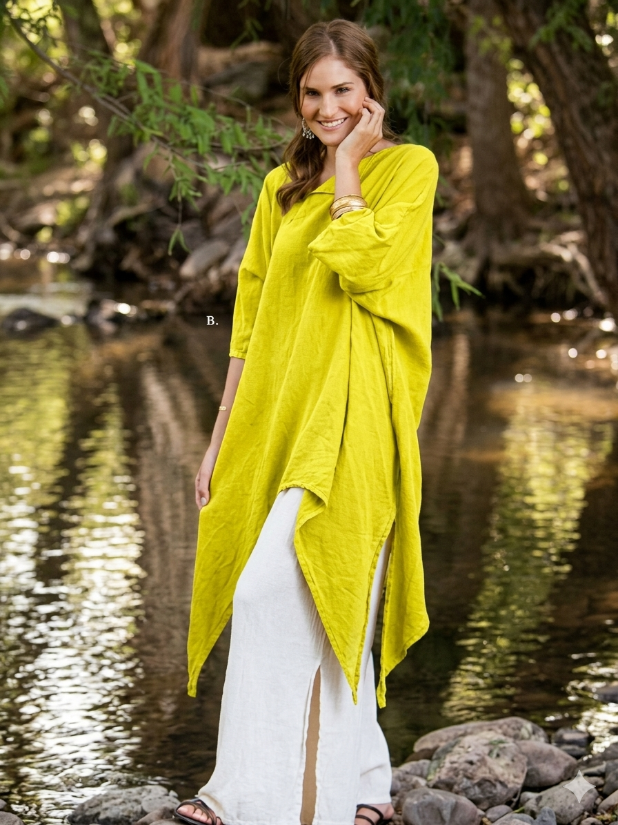 Oh My Gauze Roma Citron Tunic Boho Hippie Chic Lagenlook Resort Wear Sml-5X Last One!