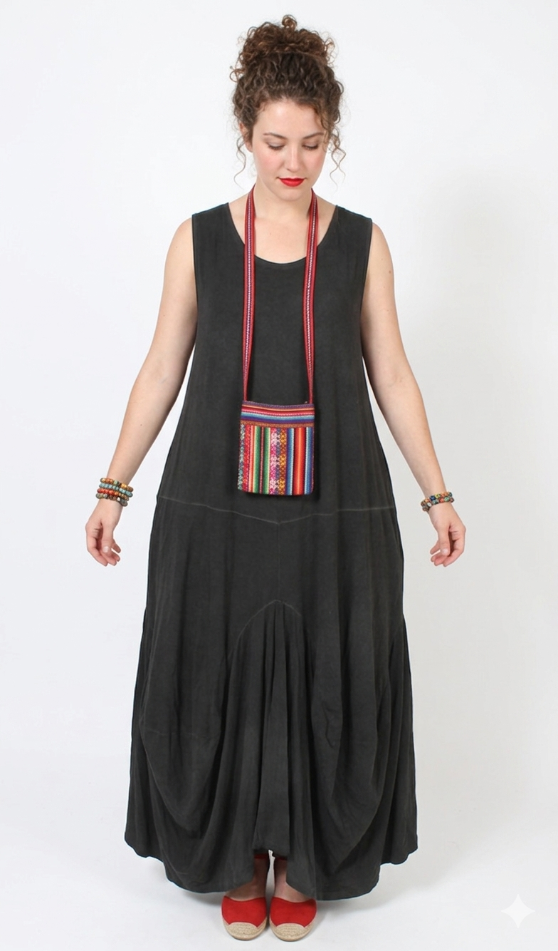 parachute maxi dress Black Linen Dress Boho Hippie Chic Women's Wear