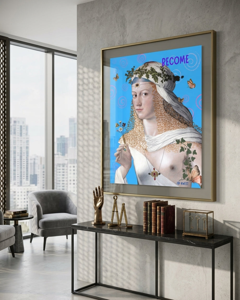 BECOME Archival Print Original Folk Art Women's Wisdom Portrait Positive Healing Words Art Gift