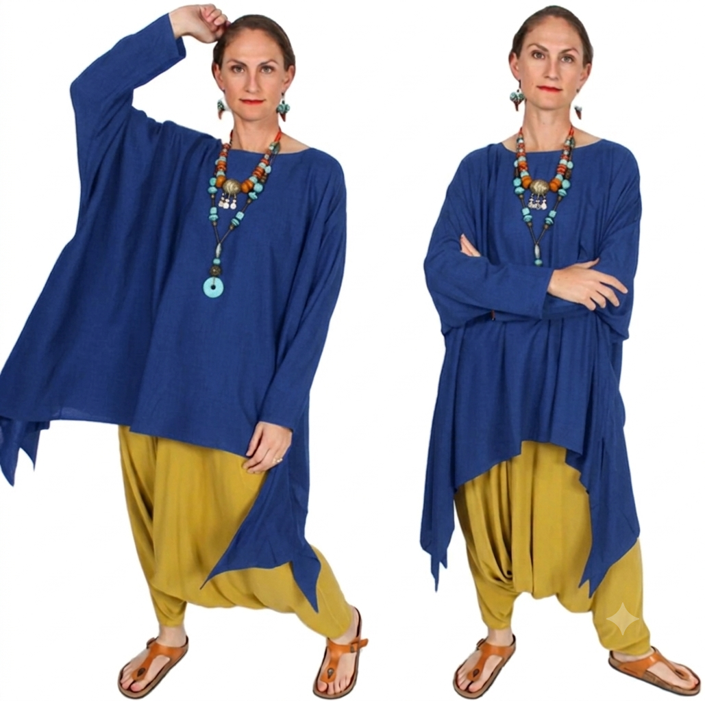 Sunheart Chaparral Plus Cobalt Blue Tunic Top -Pants Plus Resort Wear Plus Sml-2x