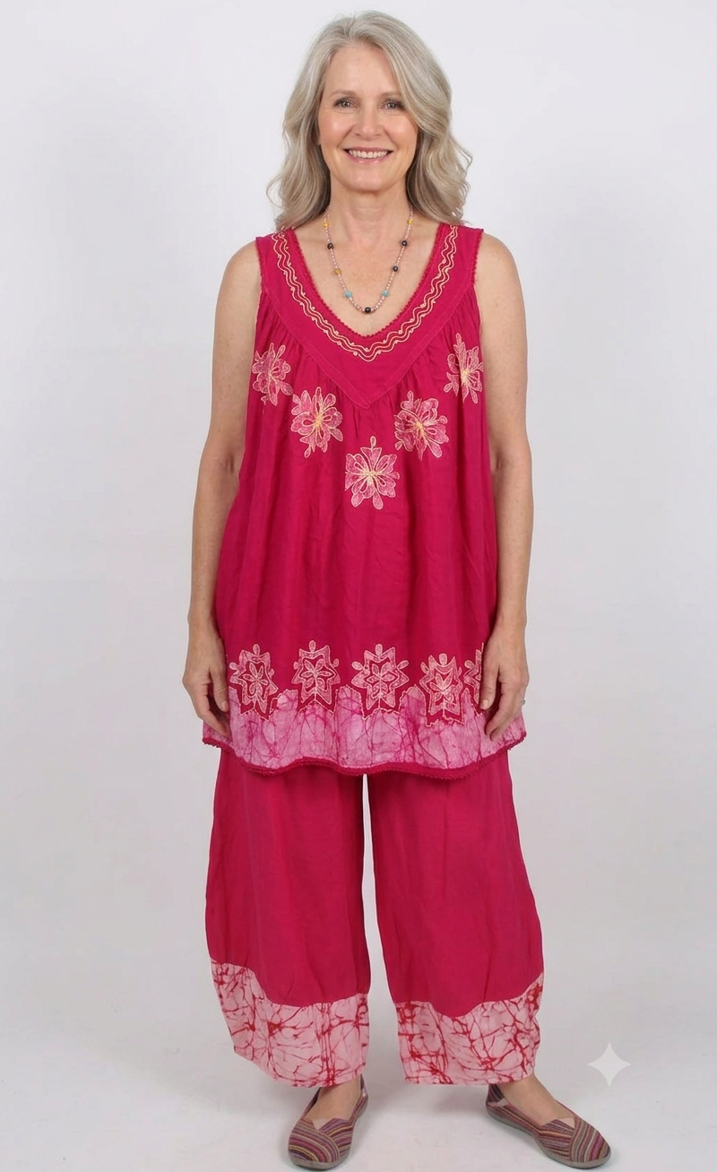 Sunheart FUSHIA Lagenlook Plus Tank Top Boho Hippie Chic Resort Wear Sml-2x