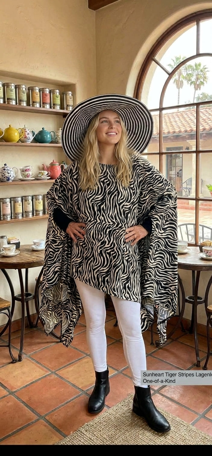 Sunheart Zebra Stripes Poncho Tunic Top