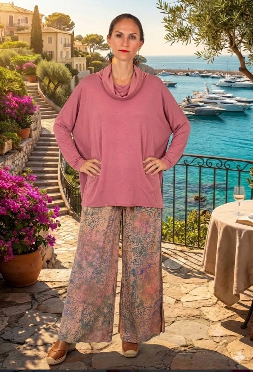 Oversize Pink Cowl Tunic Top Modal Sleeve Hippie Chic Resort Wear Sml-6X+X