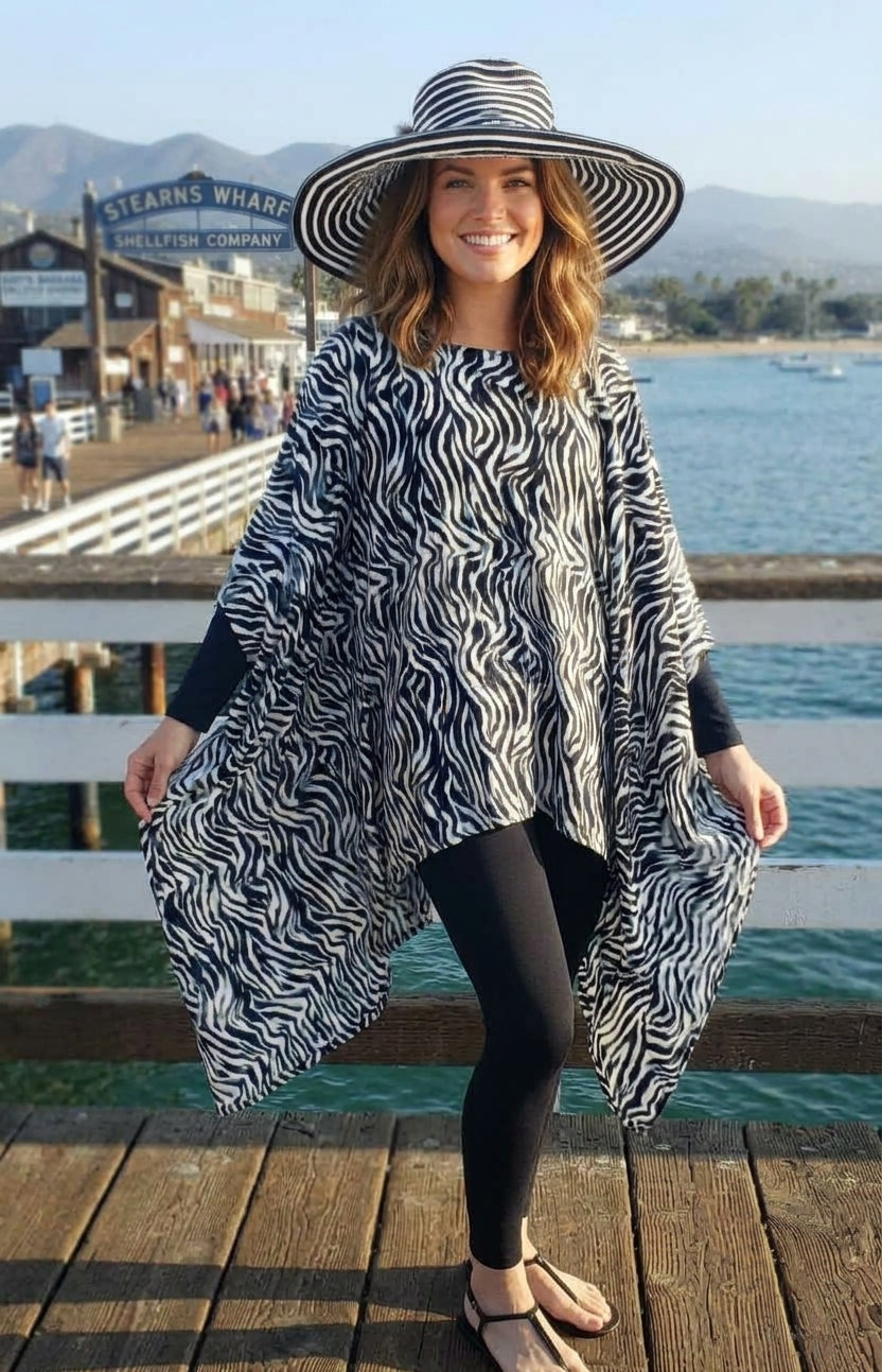 Sunheart Zebra Stripes Poncho Tunic Top