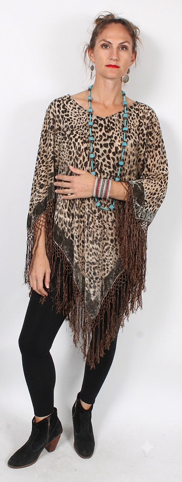 Sunheart Silk Leopard French Fringe Tunic xl-3X