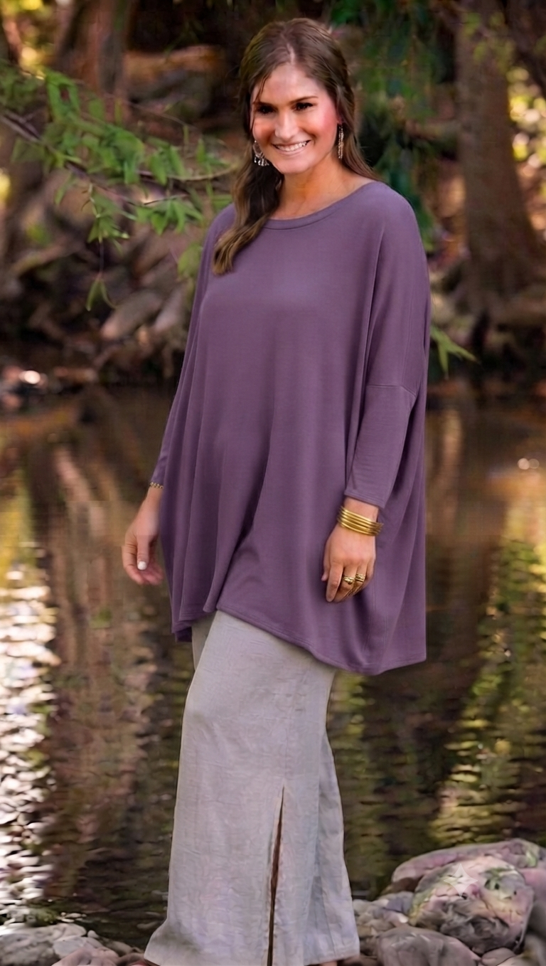 Lavender Oversize Tunic Top Modal Sleeve Hippie Chic Resort Wear Sml-7x