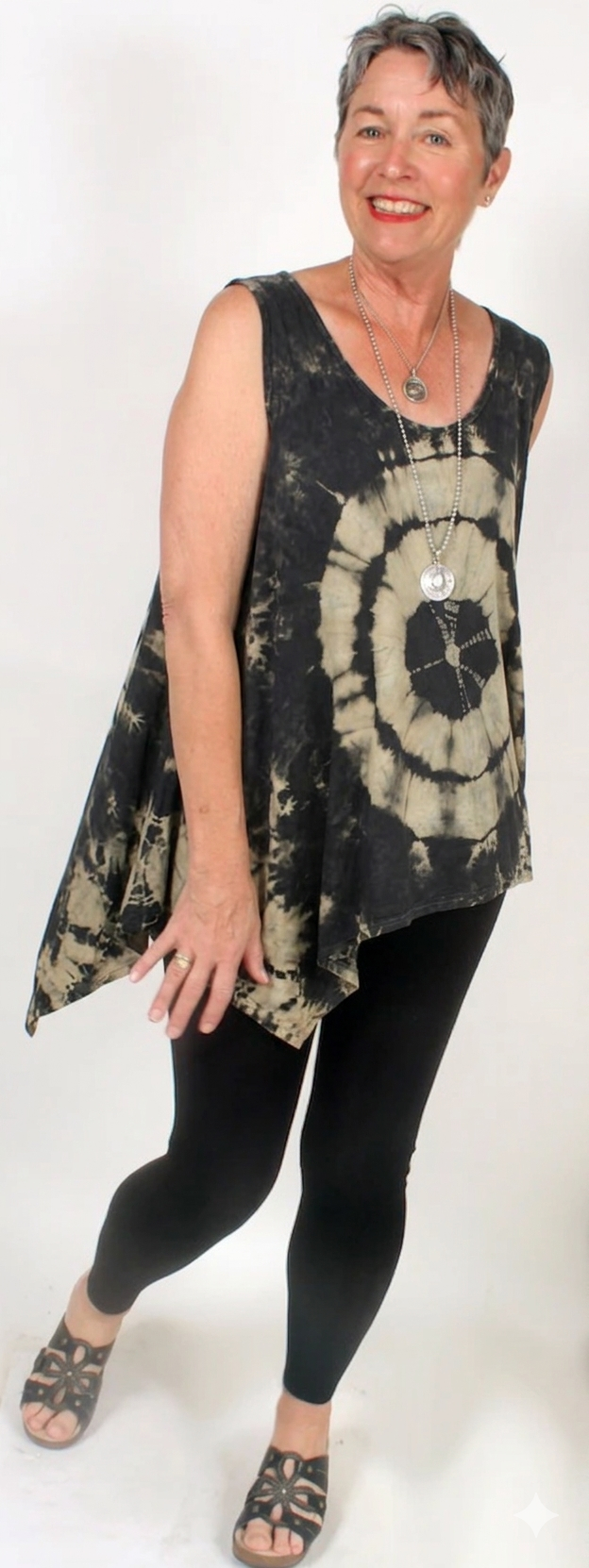 Sunheart Black Batik Lagenlook Tank Boho Hippie Chic Resort Wear Sml-7X