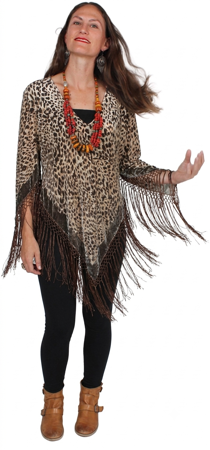 Sunheart Silk Leopard French Fringe Tunic xl-3X