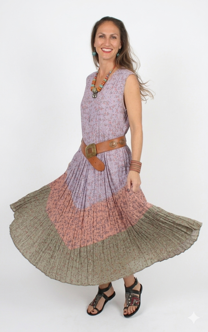 Victoria Alley Floral Tank Pleated Dress Sml-5X