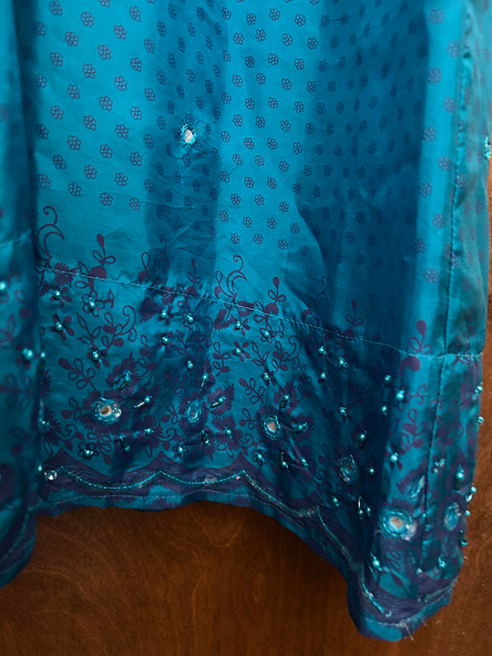 Sunheart Silk Turquoise Beaded Embroidered Mirror Palazzo Pant Sml-3X