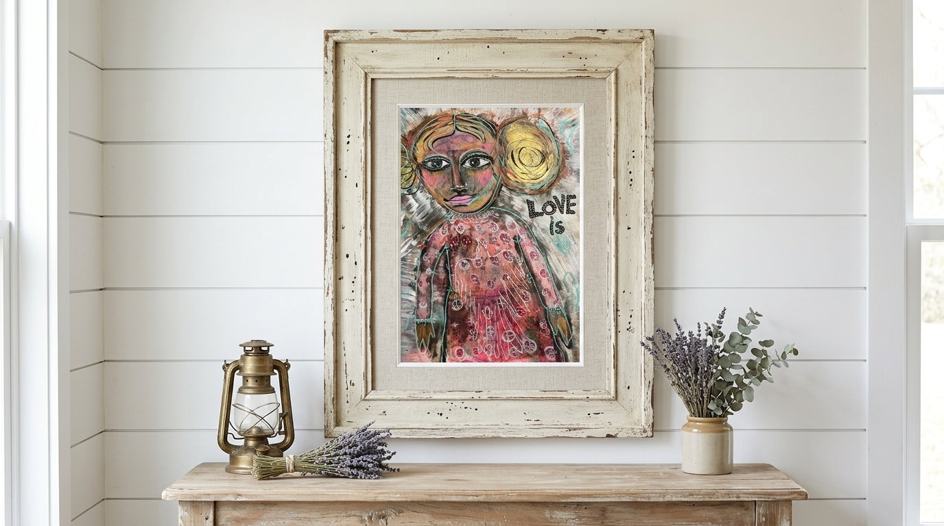 Love Is Archival Print Original Folk Art Women's Wisdom Portrait Positive Healing Words Art Gift