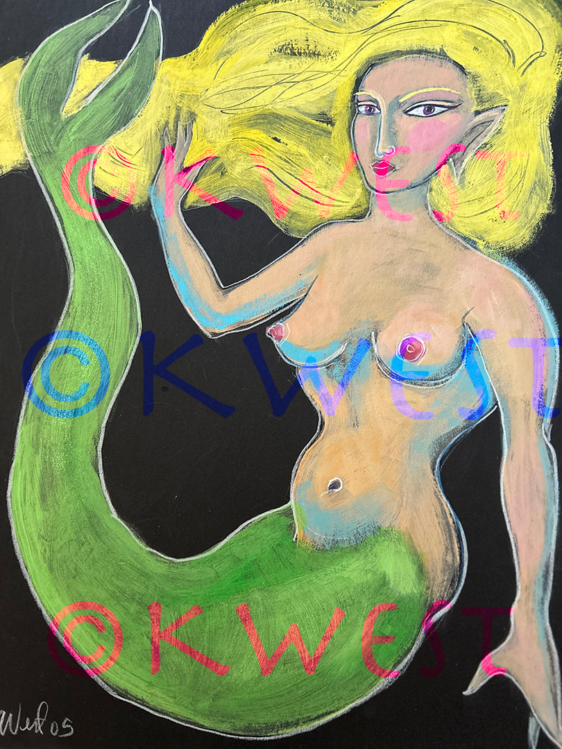 Mythical MerMaid Nude 15 x 19 RAG Board Original Painting  Kristena West
