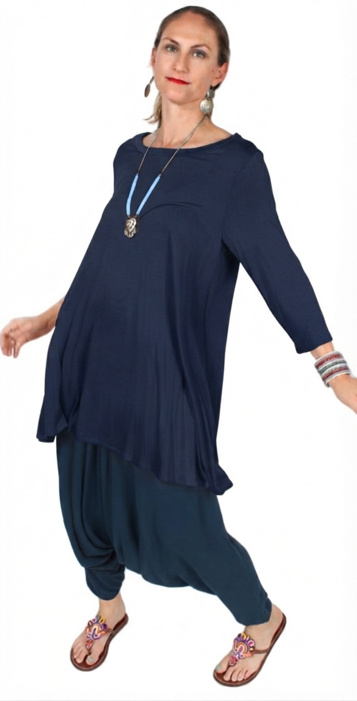 Sunheart Navy Blue Zen Plus Tunic Top Boho Hippie Chic Resort Wear Sml-4X