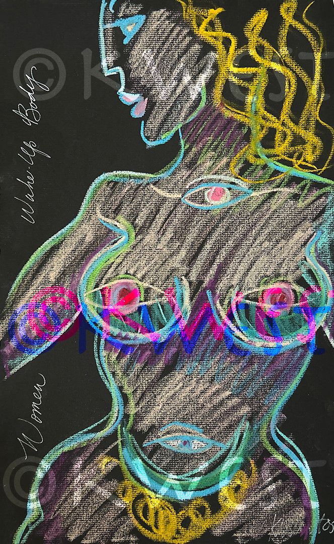 Original Figurative Body Wake UP! Womens Wisdom  Original Pastel