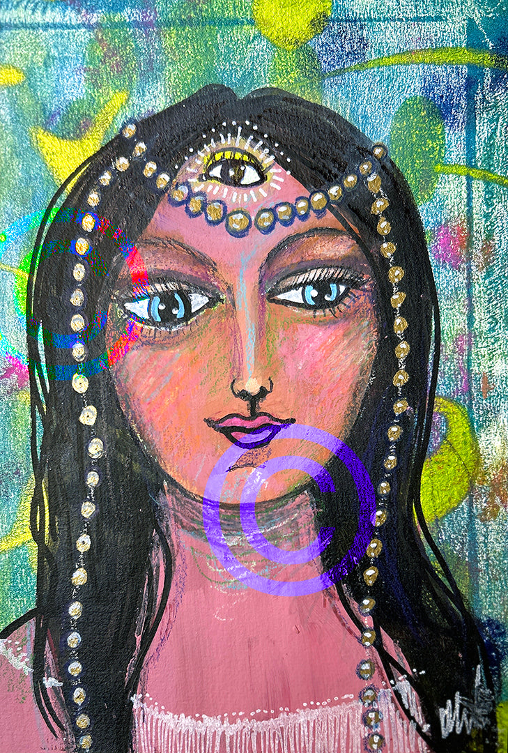 Dream Seer Princess Original Painting OOAK Wall Art Kristena West 6" x 9"