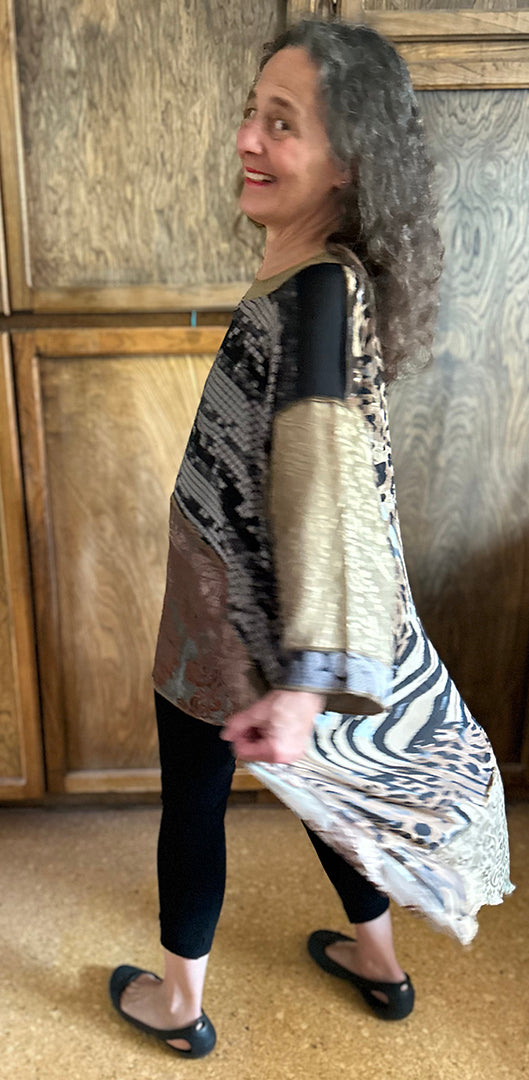 $70 OFF! LAST ONE Mosaic Mocha Gold hi-low Tunic Top Boho Hippie Chic Resort Wear Sml-10X