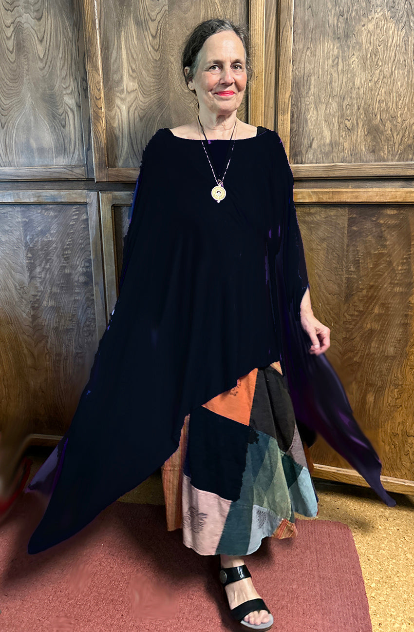 Sunheart Black Caftan Lagenlook Poncho Tunic Top