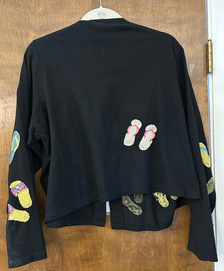 Michael Simon Lite Embroidered Flip Flop Sandals Black Boho Jacket Sml-XL