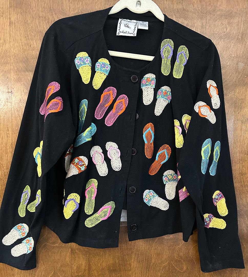 Michael Simon Lite Embroidered Flip Flop Sandals Black Boho Jacket Sml-XL