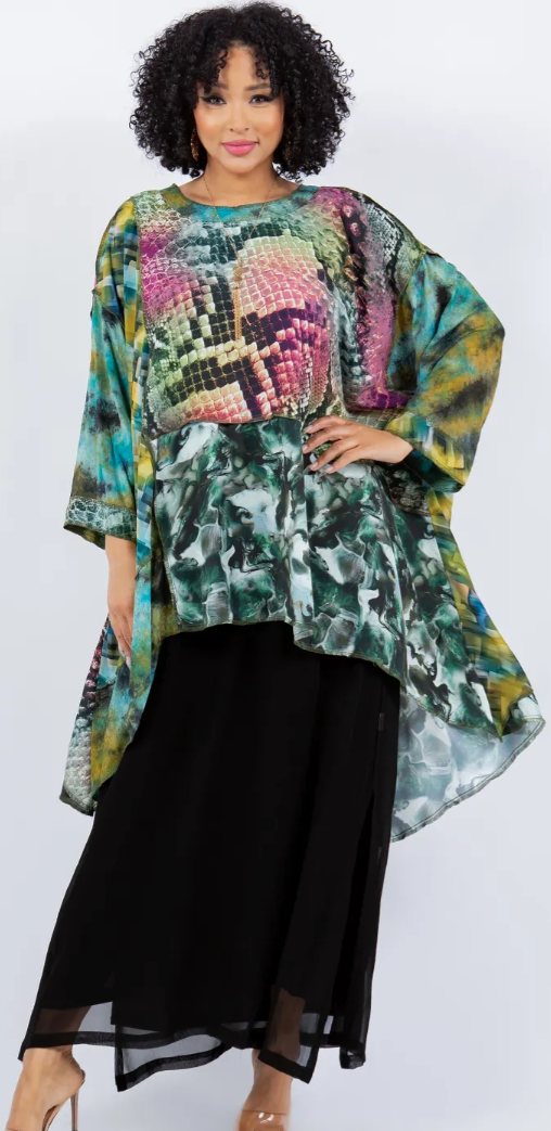 $65 OFF! Rose Mosaic hi-low Tunic Top Boho Hippie Chic Resort Wear Sml-10X