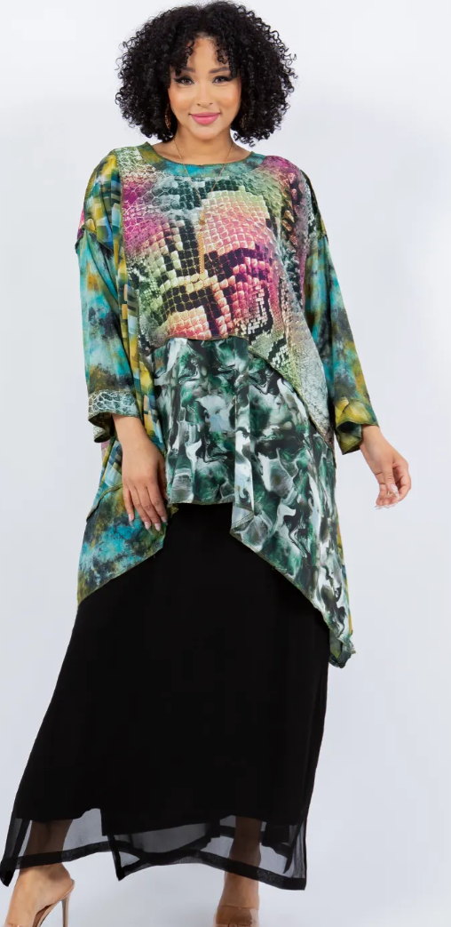 $65 OFF! Rose Mosaic hi-low Tunic Top Boho Hippie Chic Resort Wear Sml-10X