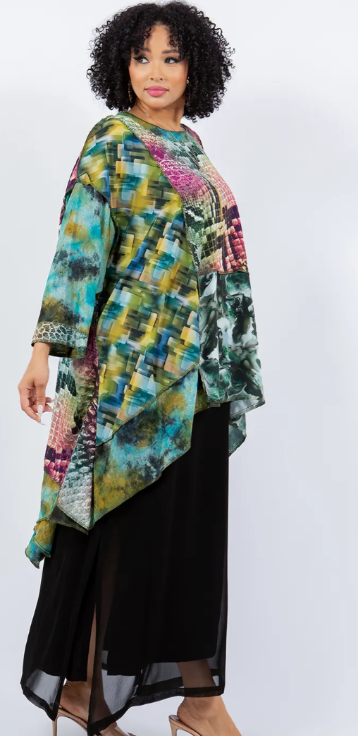 $65 OFF! Rose Mosaic hi-low Tunic Top Boho Hippie Chic Resort Wear Sml-10X