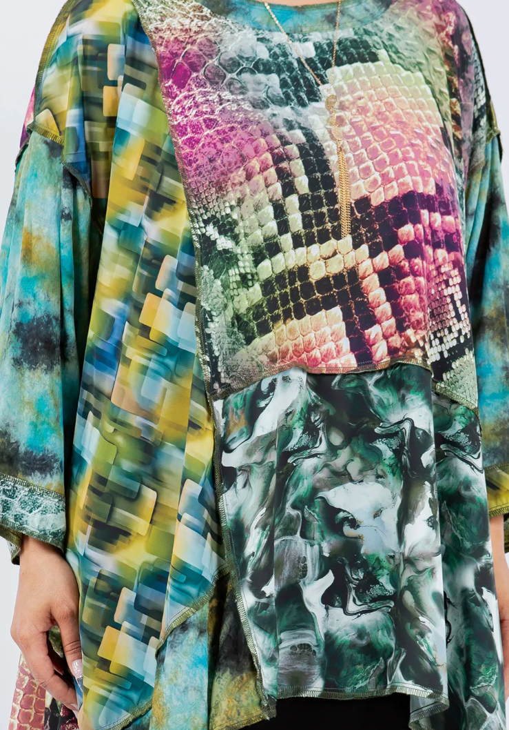 $65 OFF! Rose Mosaic hi-low Tunic Top Boho Hippie Chic Resort Wear Sml-10X