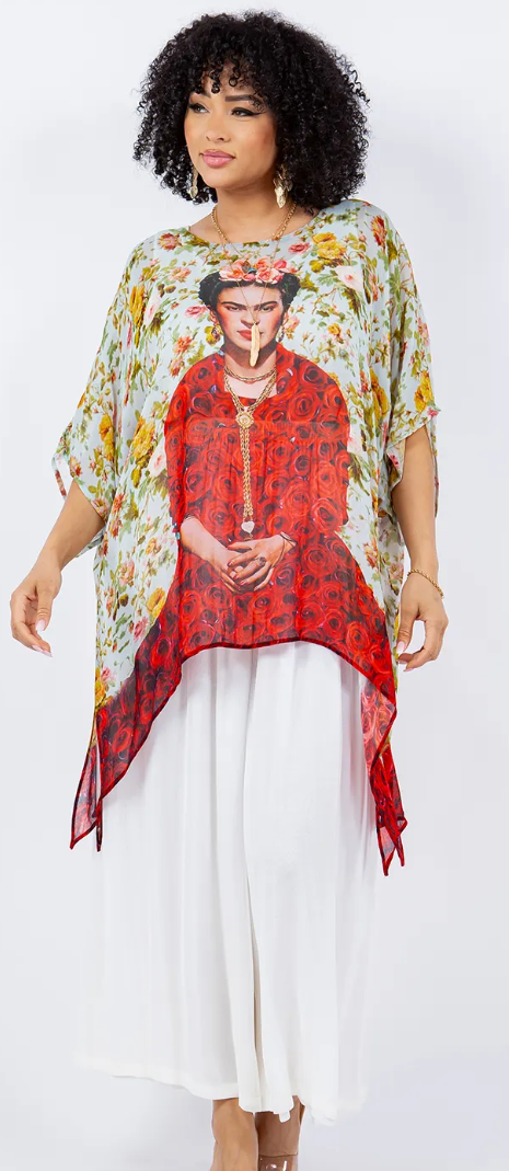 Sunheart Plus Frida Kahlo Oversize Tunic Top Lagenlook Boho Hippie Chic SML-6X+