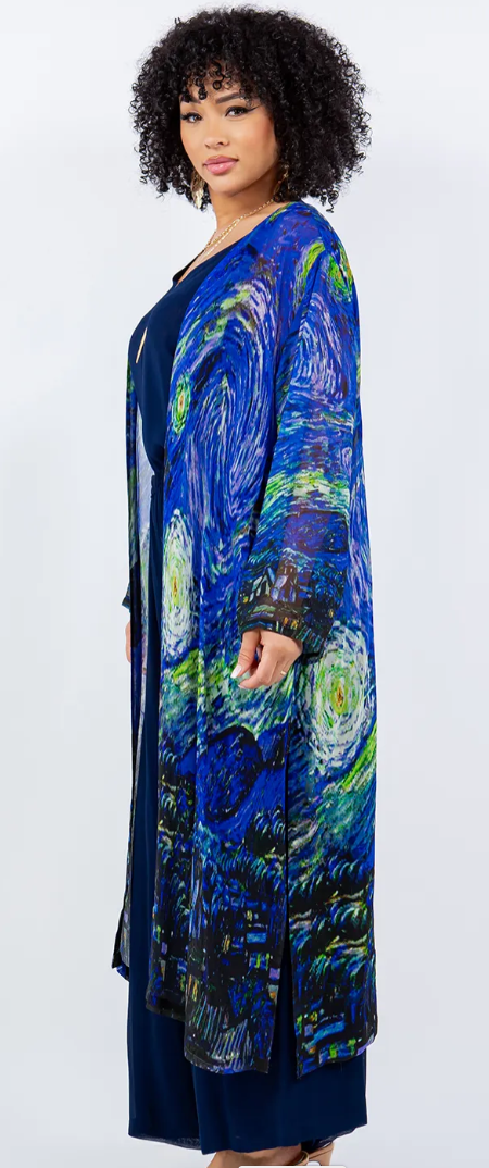 Starry Starry Night  Boho Long Jacket Hippie Chic Resort Wear Sml-2X