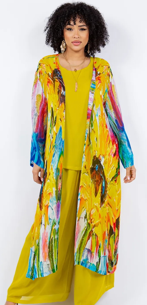 Sun Woman Sunflowers Boho Long Jacket Hippie Chic Resort Wear Sml-2X