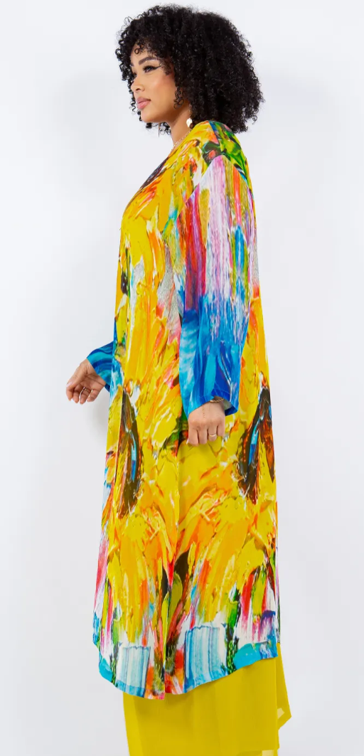 Sun Woman Sunflowers Boho Long Jacket Hippie Chic Resort Wear Sml-2X