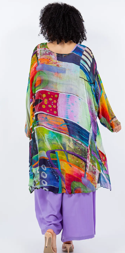 Kaleidoscope Mosaic hi-low Tunic Top Boho Hippie Chic Resort Wear Sml-10X